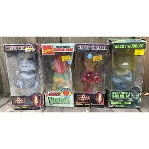 4X 2008 Incredible Hulk Wacky & Iron Man Wobbler Bobblehead Marvel Comics Funko